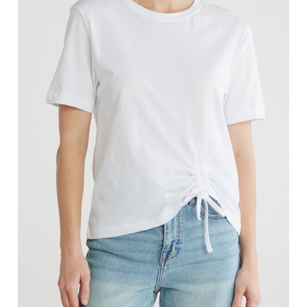 FRENCH CONNECTION Women's NEW Rallie Cotton Rouched T-Shirt White | Size M‎